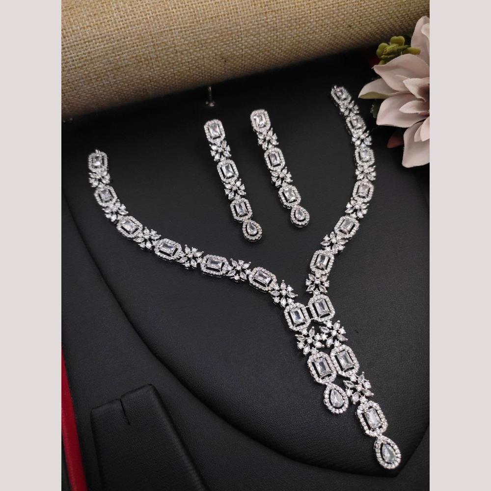 Kavita Art Glamorous Rhodium Plated American Diamond Necklace Set