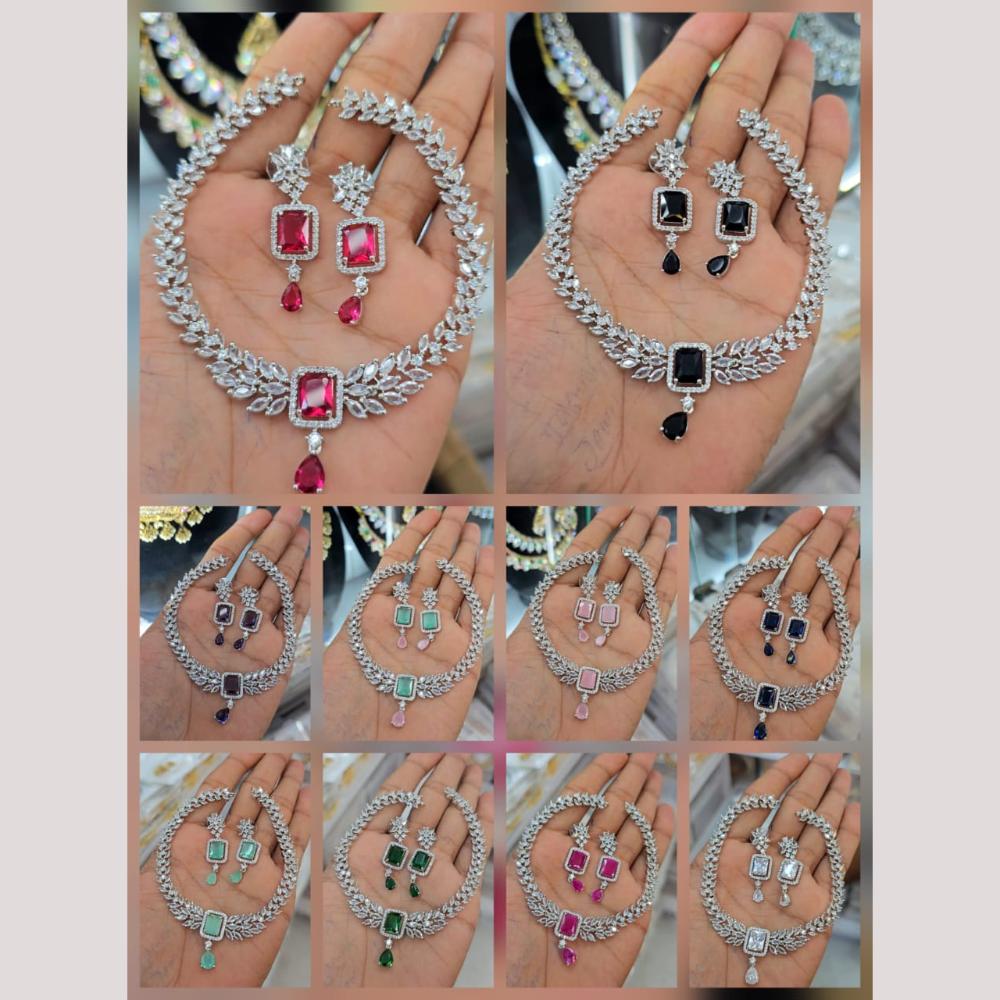 Kavita Art Glamorous Rhodium Plated American Diamond Necklace Set