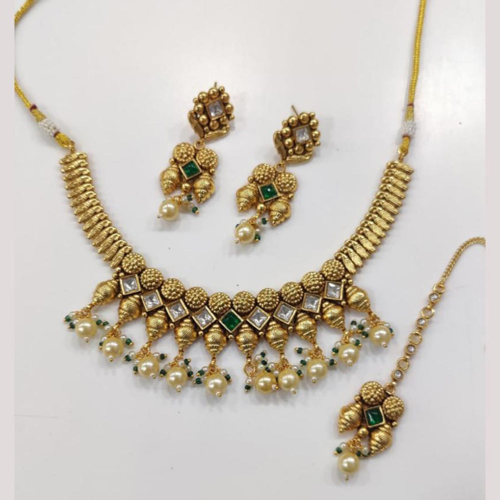 Kavita Art Gold Plated Crystal Stone And Beads Necklace Set