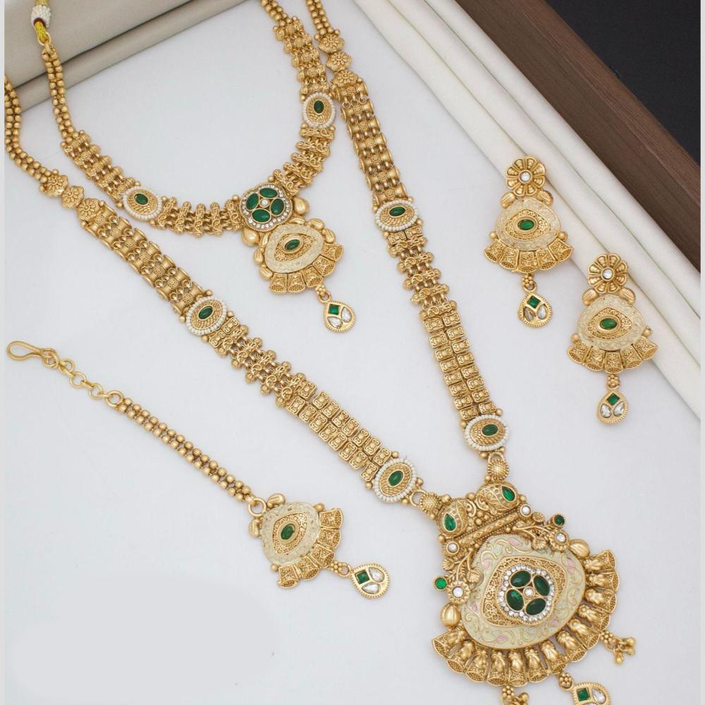 Kavita Art Gold Plated Pota Stone And Meenakari Double Necklace Set