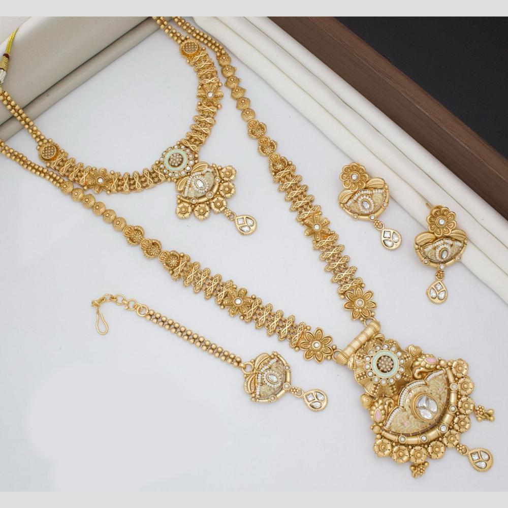 Kavita Art Gold Plated Pota Stone And Meenakari Double Necklace Set