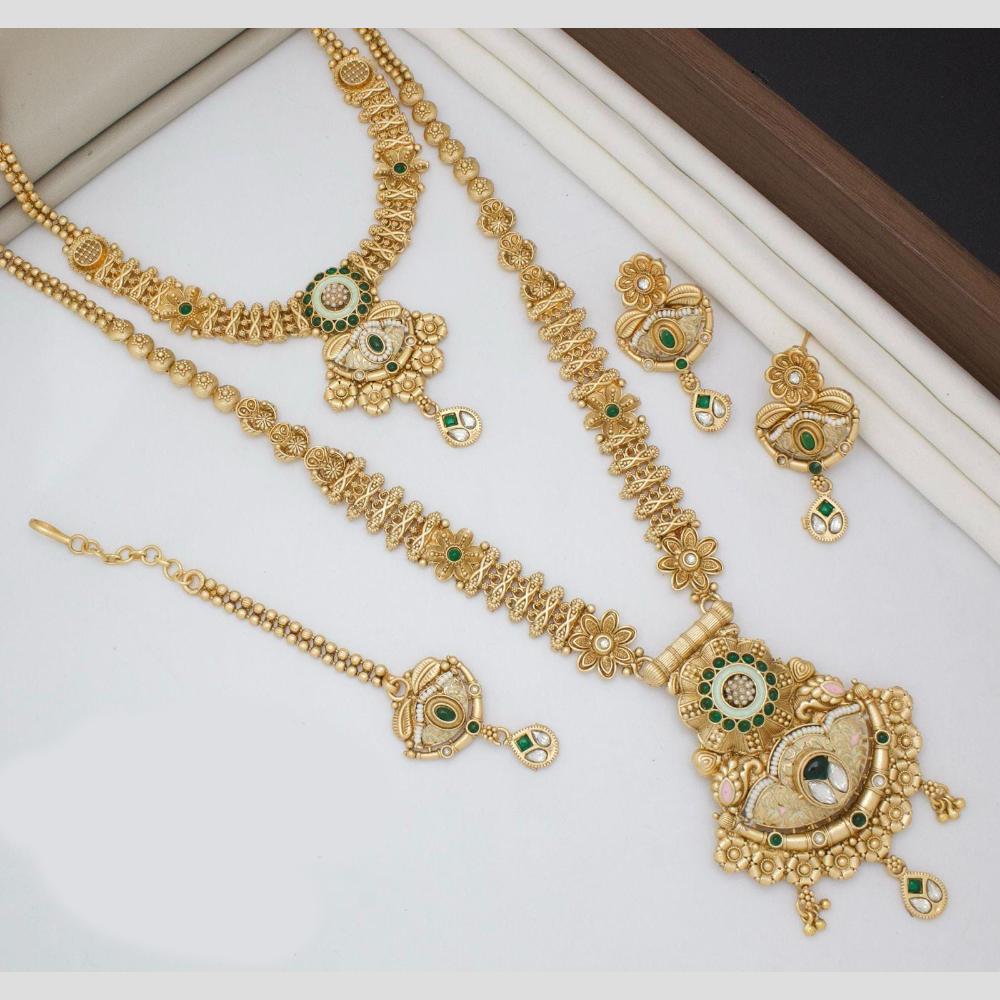 Kavita Art Gold Plated Pota Stone And Meenakari Double Necklace Set