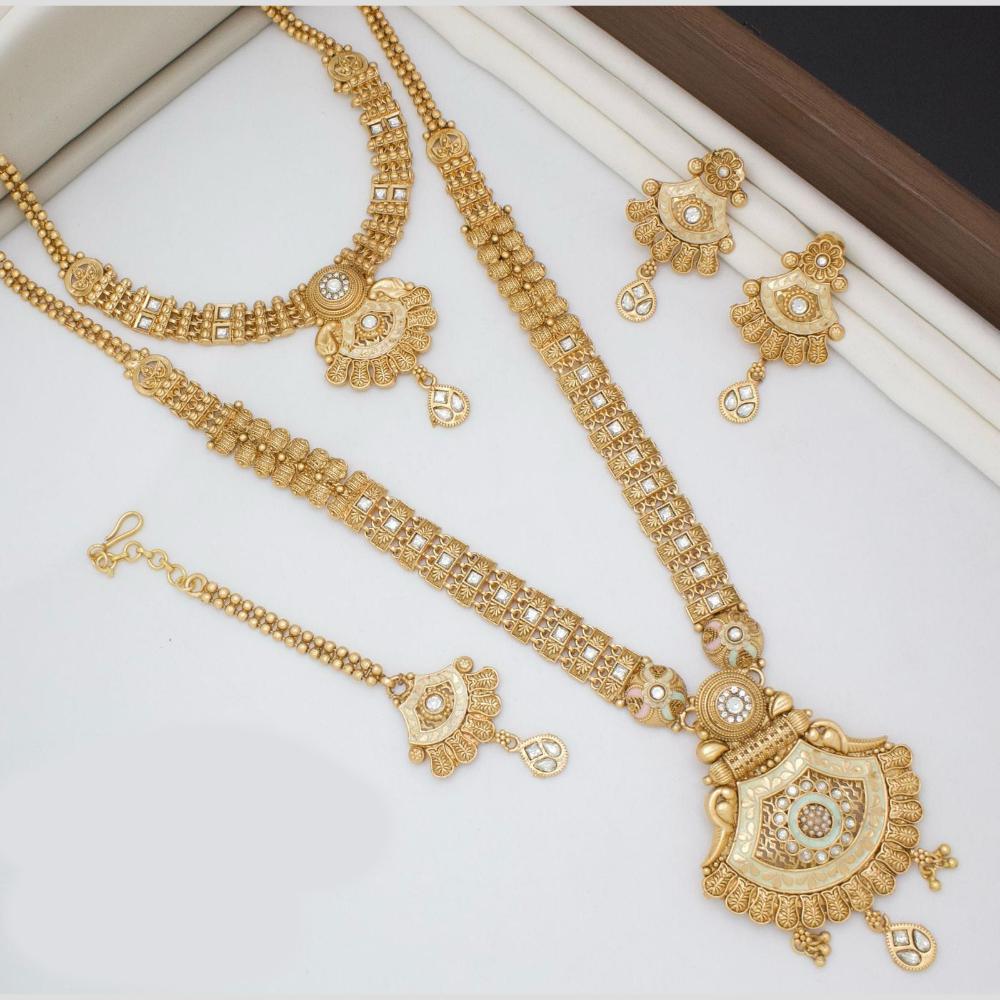 Kavita Art Gold Plated Pota Stone And Meenakari Double Necklace Set