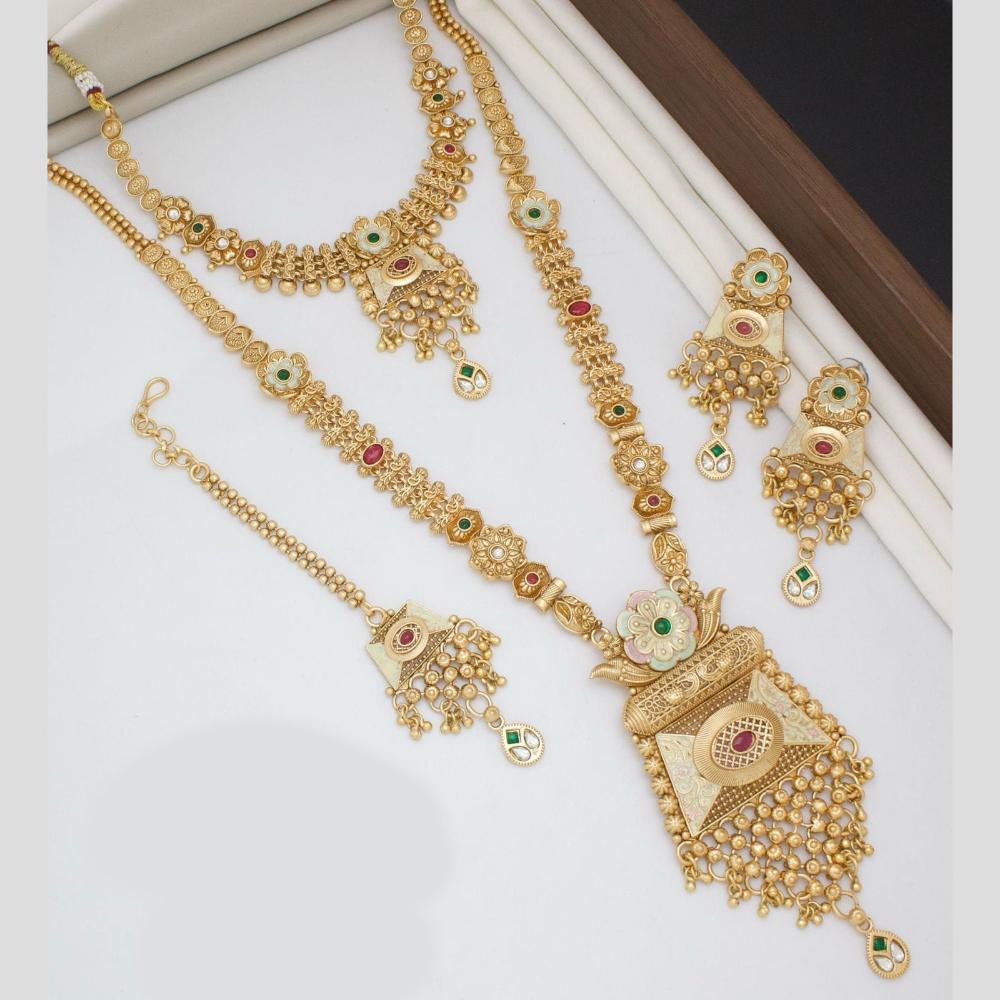 Kavita Art Gold Plated Pota Stone And Meenakari Double Necklace Set