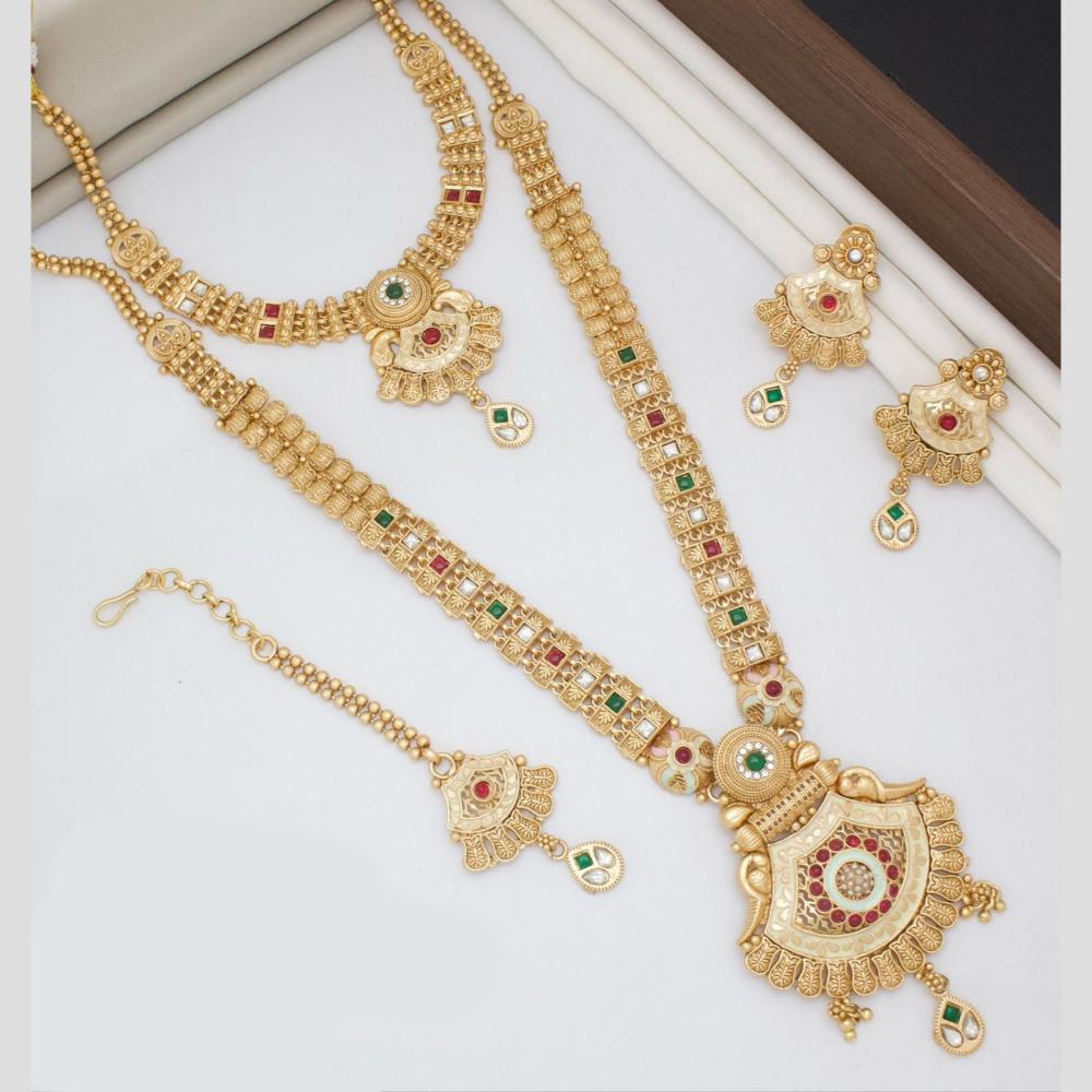 Kavita Art Gold Plated Pota Stone And Meenakari Double Necklace Set