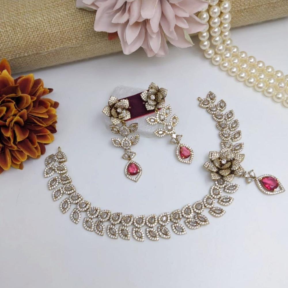 Kavita Art Graceful Blossom Style American Diamond Necklace Set