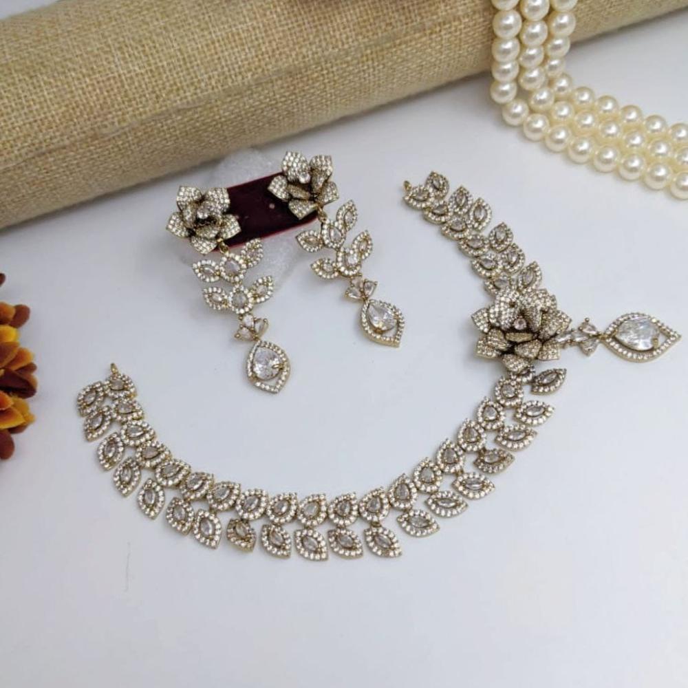 Kavita Art Graceful Blossom Style American Diamond Necklace Set
