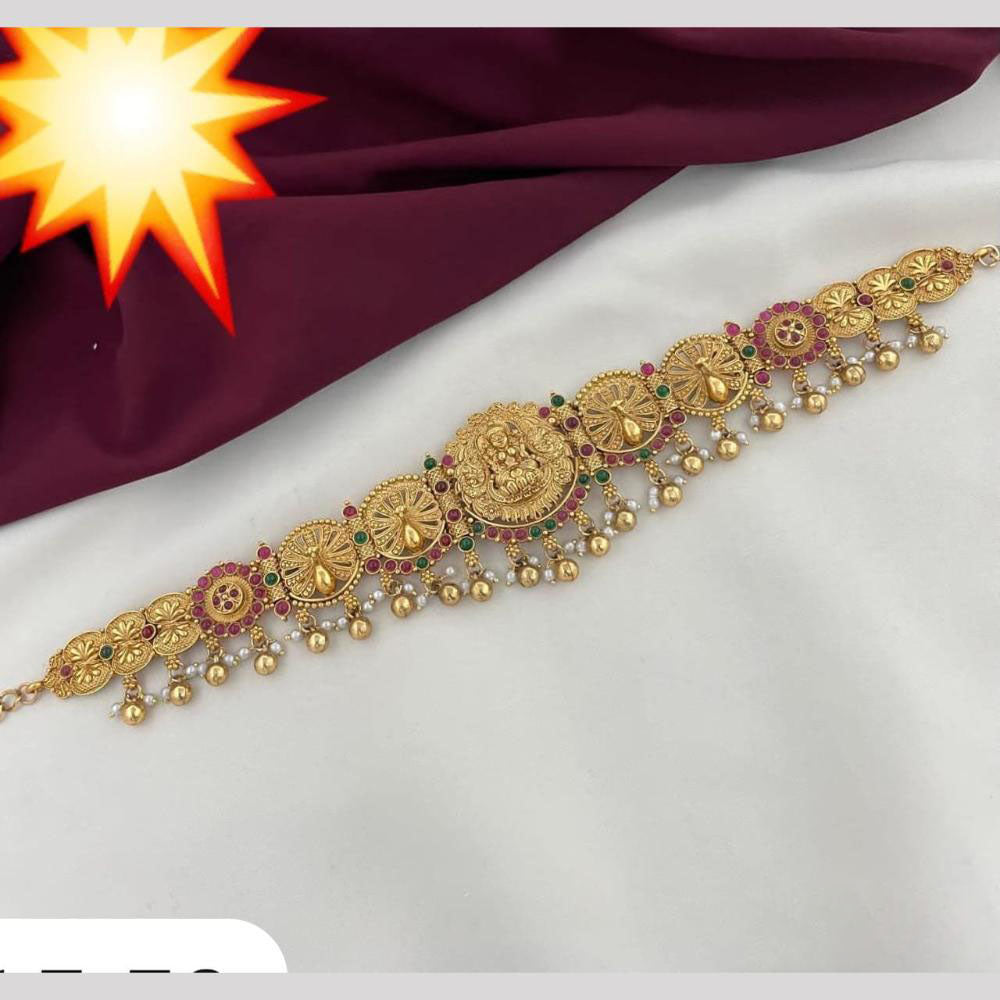 Kavita Art Traditional Temple Kamarbandh Antique Gold Waist Belt with Laxmi Idol Design