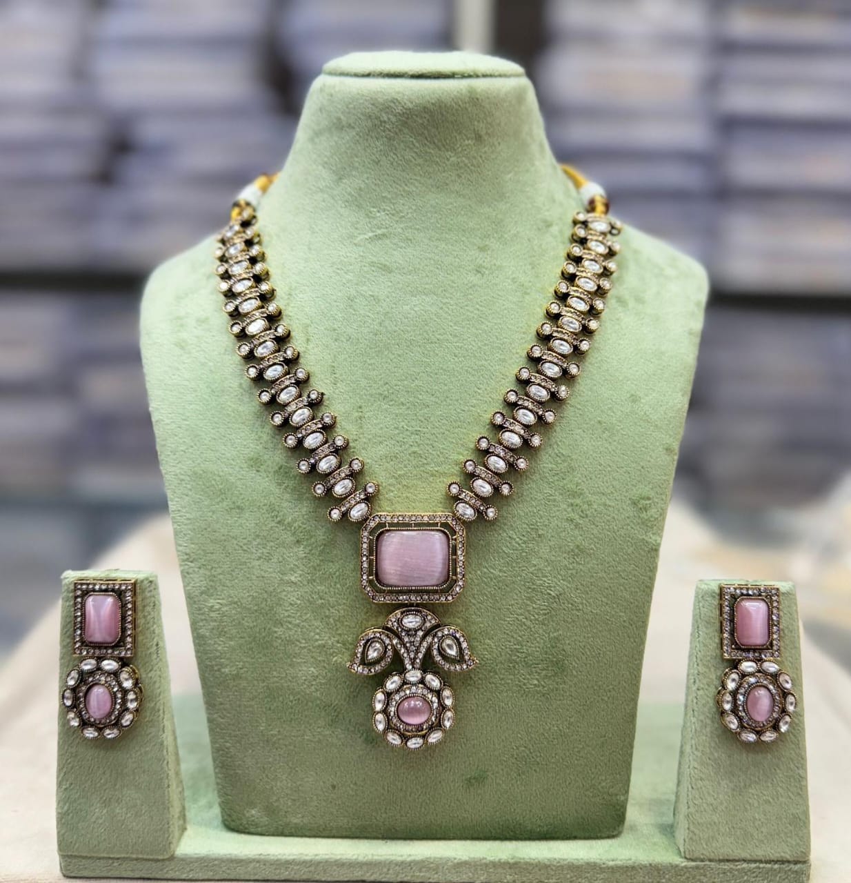 Kavita Art Gold Plated Crystal Stone Long Necklace Set