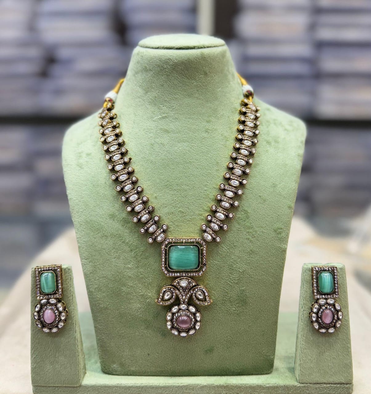 Kavita Art Gold Plated Crystal Stone Long Necklace Set