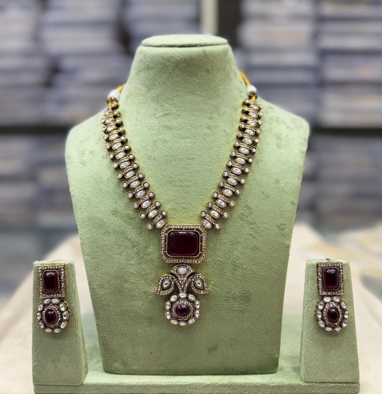 Kavita Art Gold Plated Crystal Stone Long Necklace Set