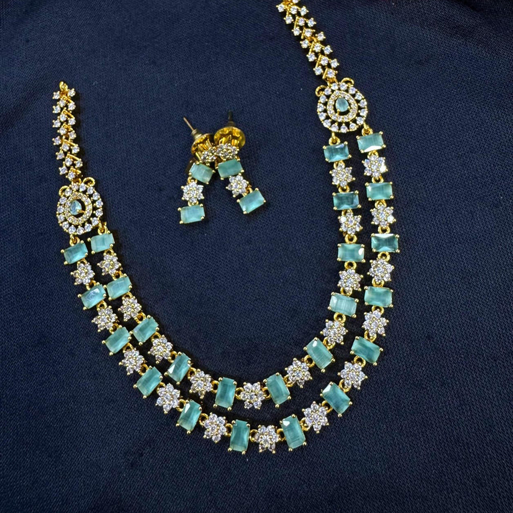 Kavita Art Silver Plated American Diamond Multi-LayerLong Necklace Set