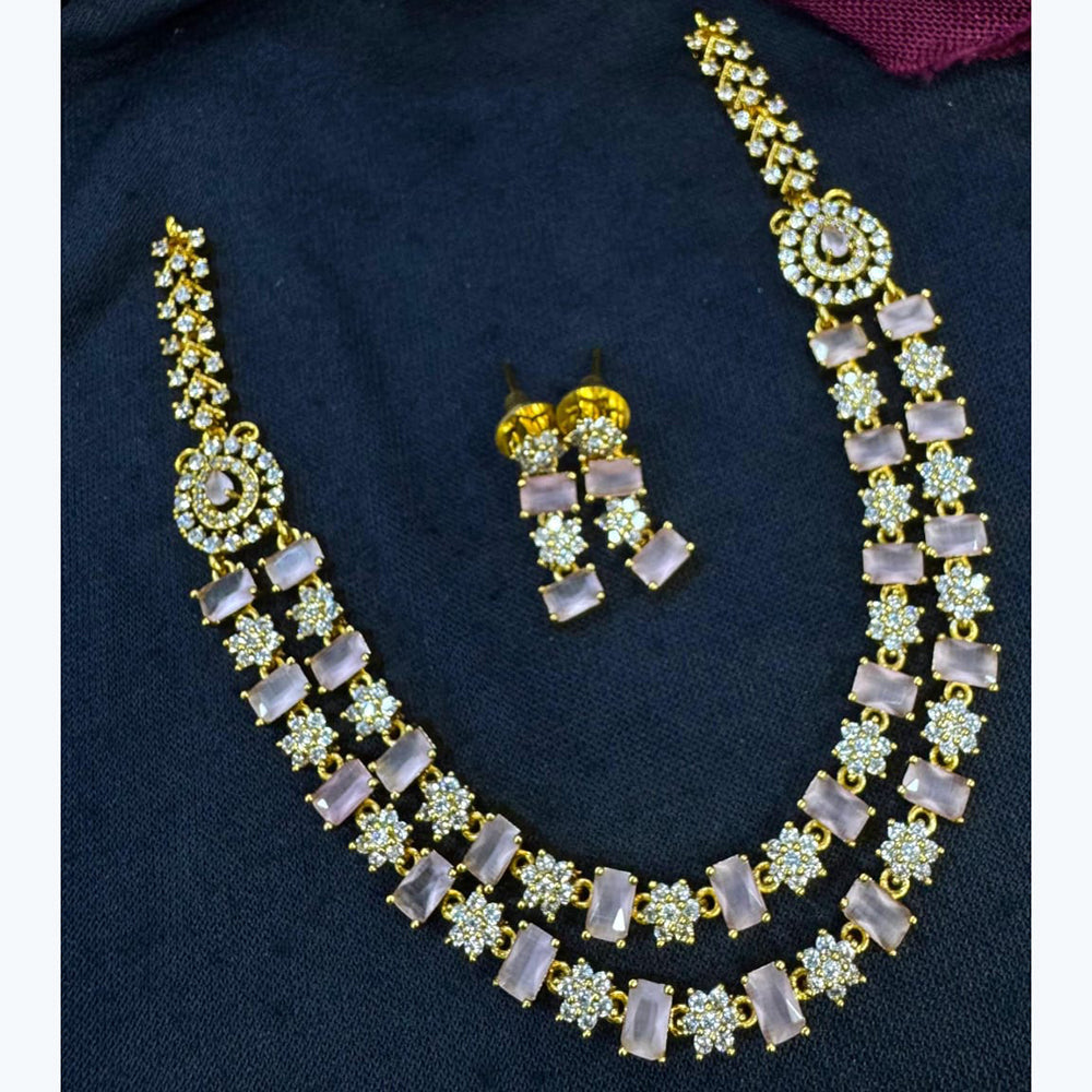 Kavita Art Silver Plated American Diamond Multi-LayerLong Necklace Set