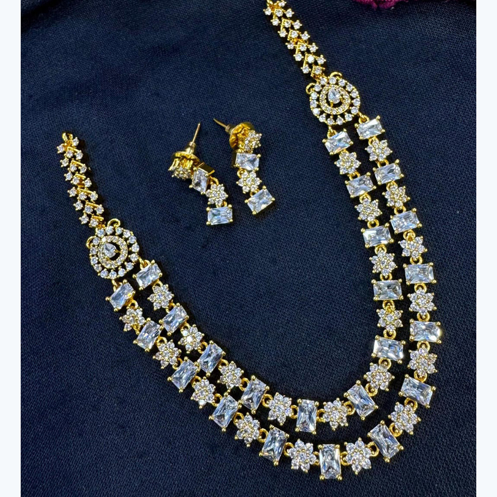 Kavita Art Silver Plated American Diamond Multi-LayerLong Necklace Set
