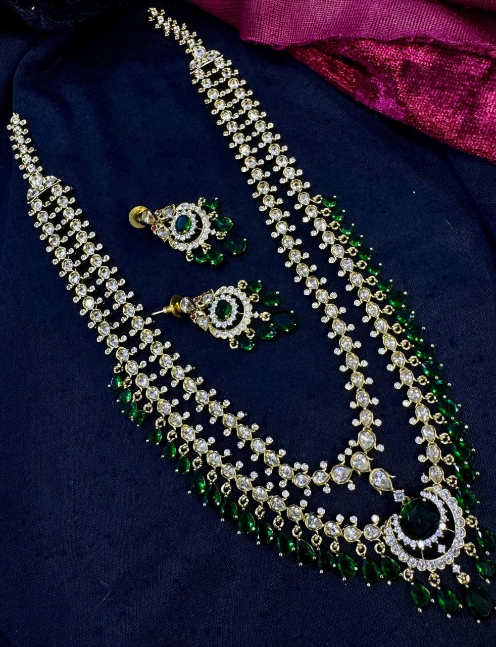 Kavita Art Silver Plated American Diamond Multi-LayerLong Necklace Set
