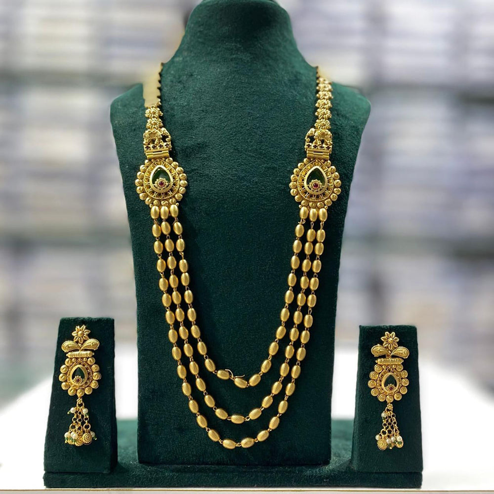Kavita Art Premium Pota Stone Gold Plated Long Necklace Set