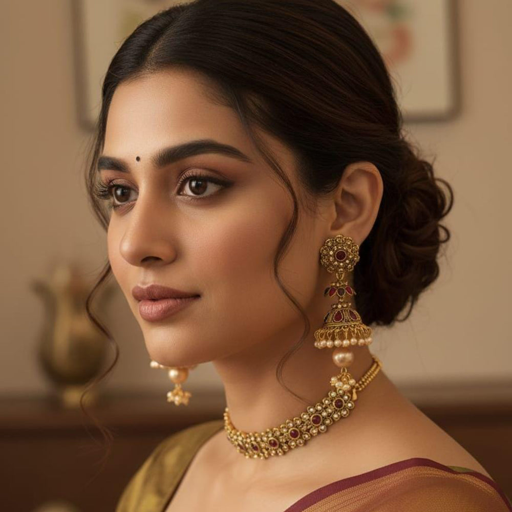 Kavita Art Premium Crystal And Pearls Necklace Set