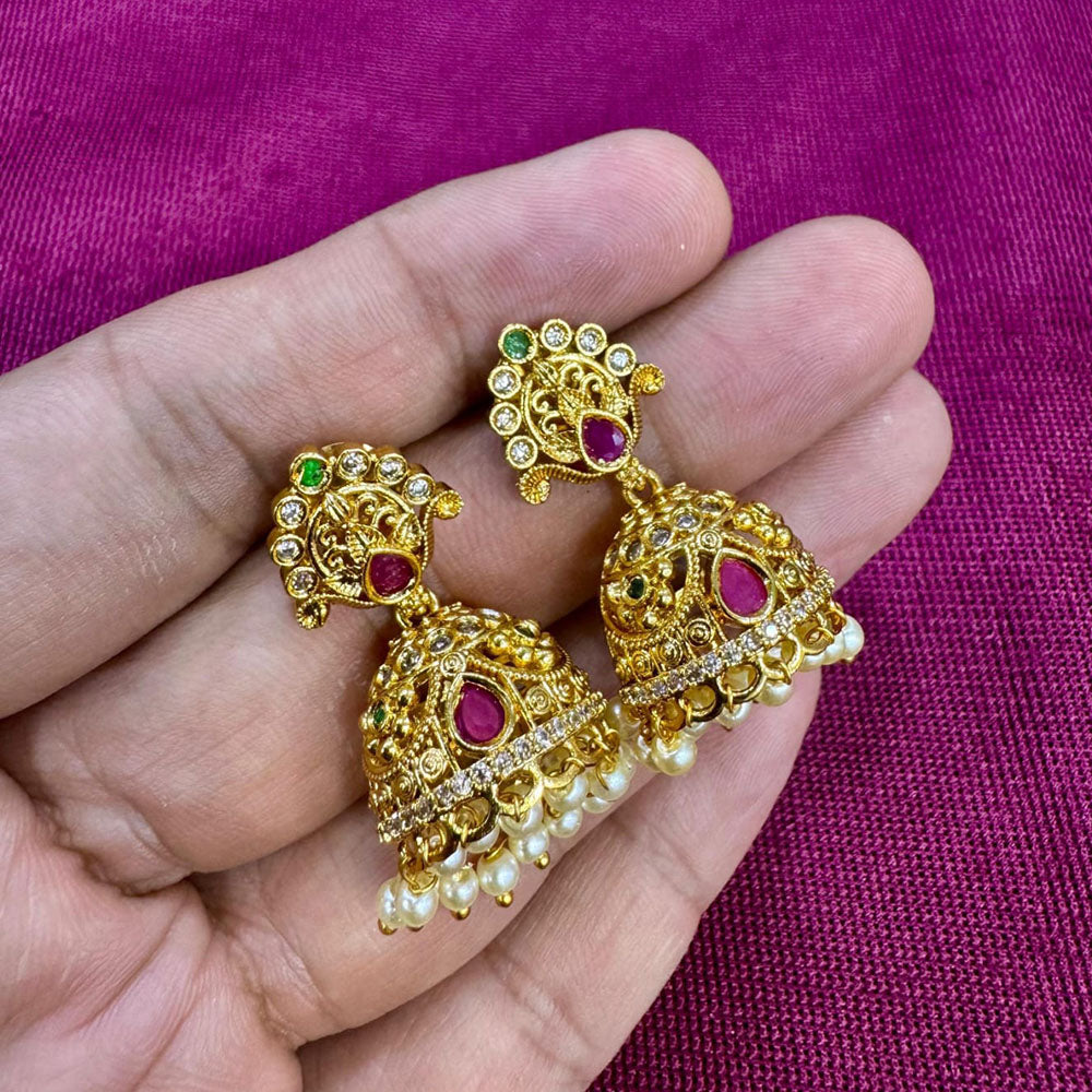 Kavita Art Designer Pota Austrian Stone And Pearl Jhumki Earrings