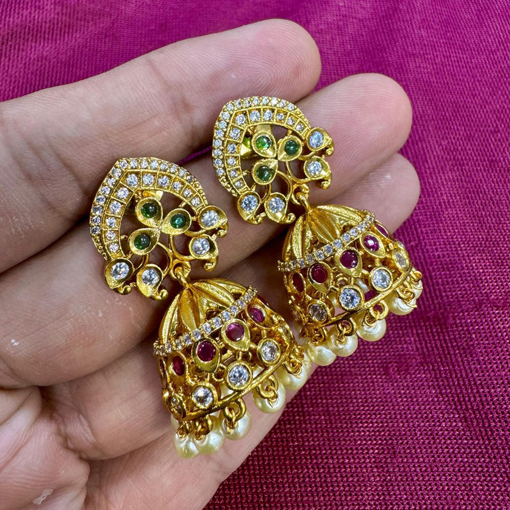 Kavita Art Designer Pota Austrian Stone And Pearl Jhumki Earrings
