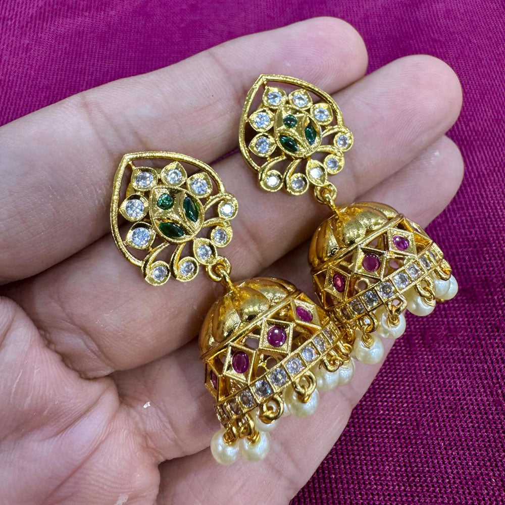 Kavita Art Designer Pota Austrian Stone And Pearl Jhumki Earrings
