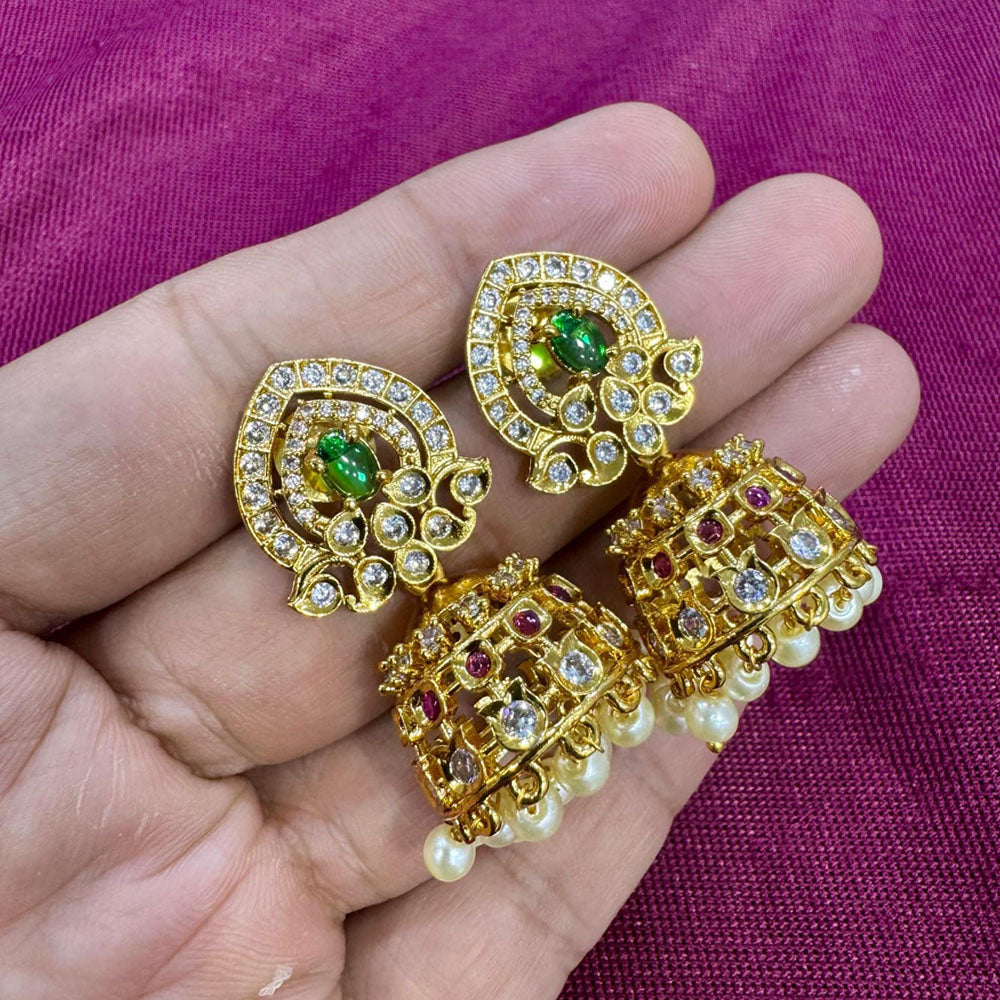 Kavita Art Designer Pota Austrian Stone And Pearl Jhumki Earrings