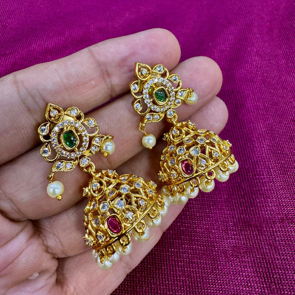 Kavita Art Designer Pota Austrian Stone And Pearl Jhumki Earrings