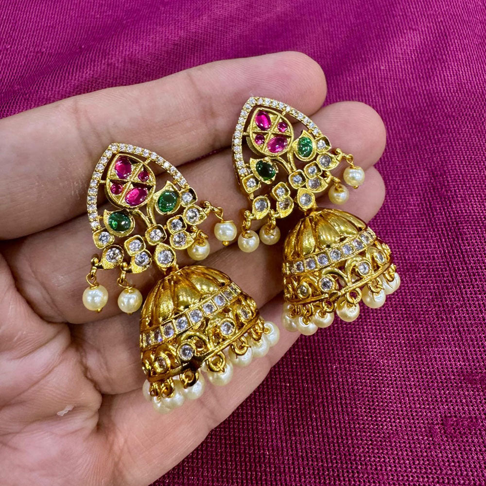 Kavita Art Designer Pota Austrian Stone And Pearl Jhumki Earrings