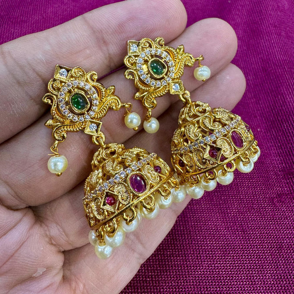 Kavita Art Designer Pota Austrian Stone And Pearl Jhumki Earrings