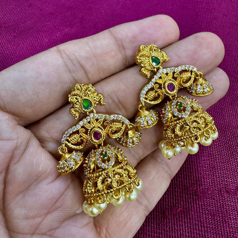 Kavita Art Designer Pota Austrian Stone And Pearl Jhumki Earrings