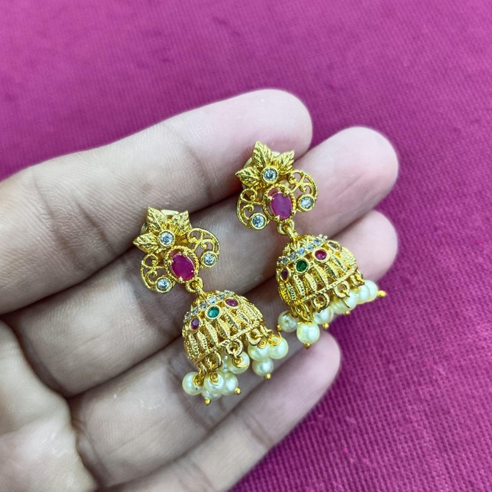 Kavita Art Designer Pota Austrian Stone And Pearl Jhumki Earrings