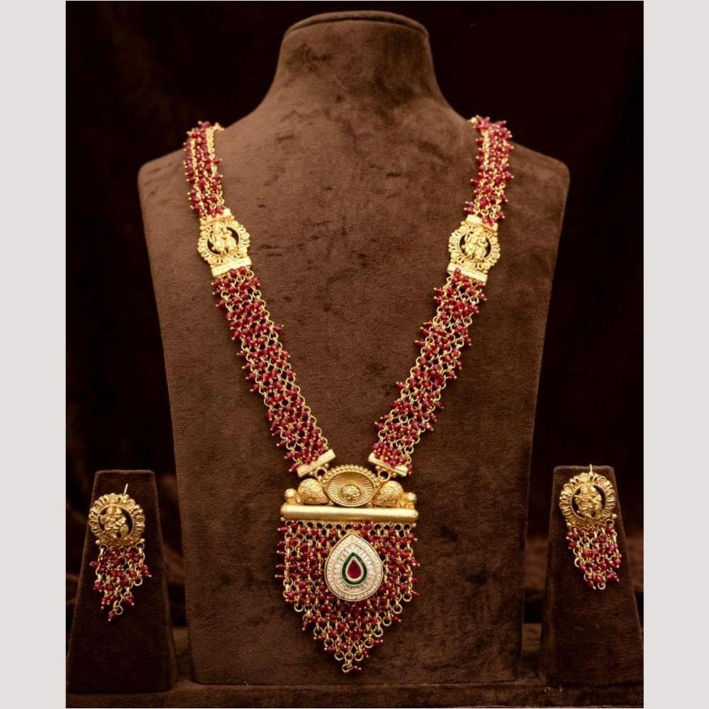 Kavita Art Premium Pota Stone And Beads Temple Long Necklace Set
