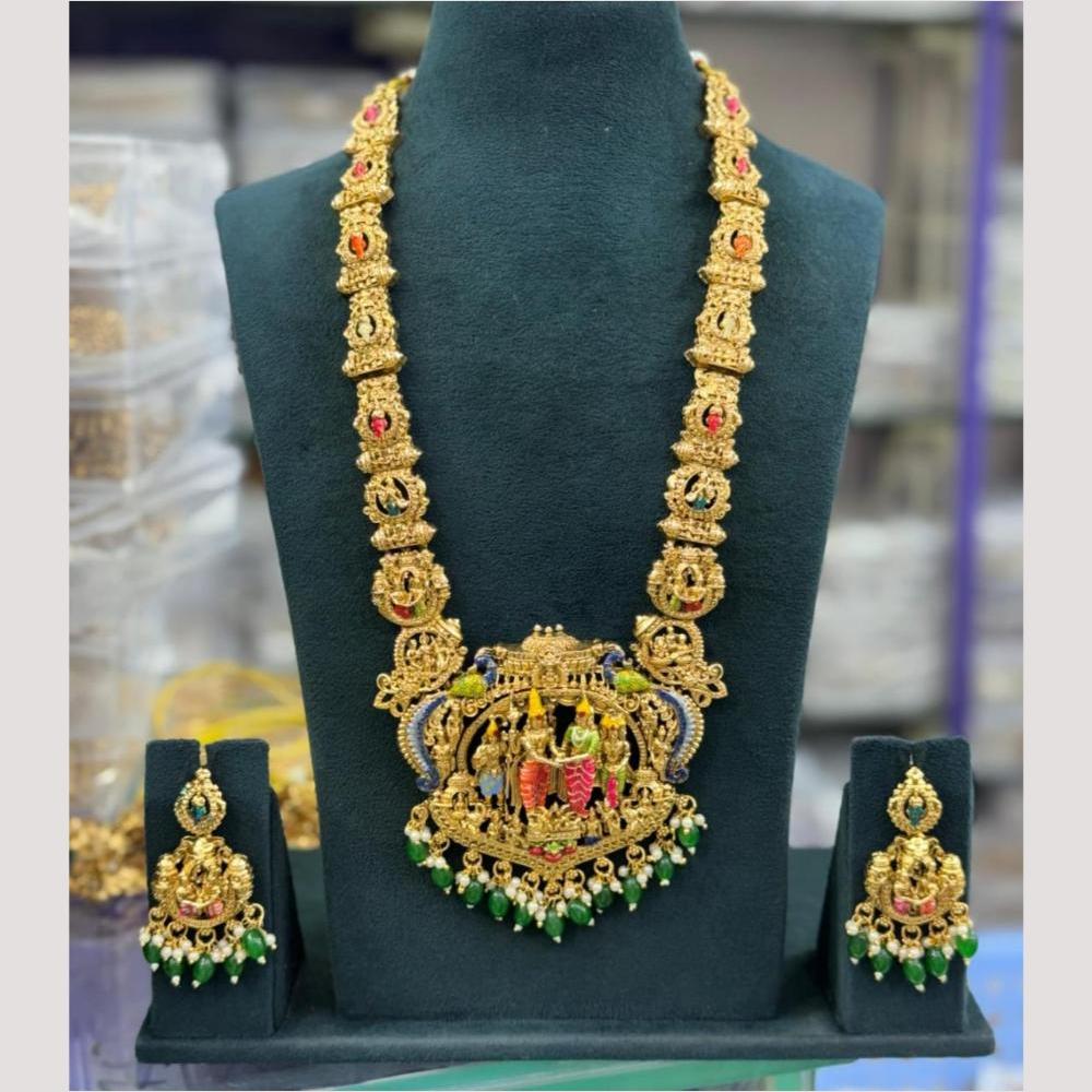 Kavita Art Premium Pota Stone And Beads Temple Long Necklace Set