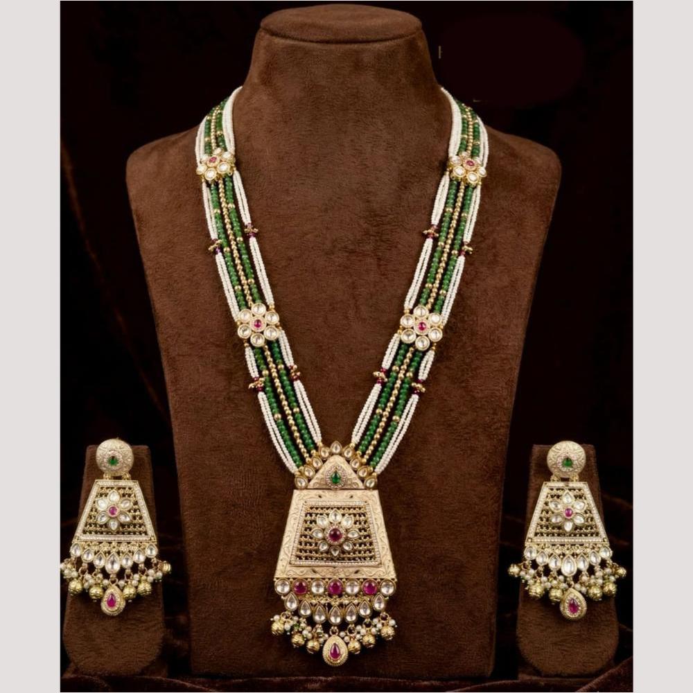 Kavita Art Premium Pota Stone And Pearl Long Necklace Set