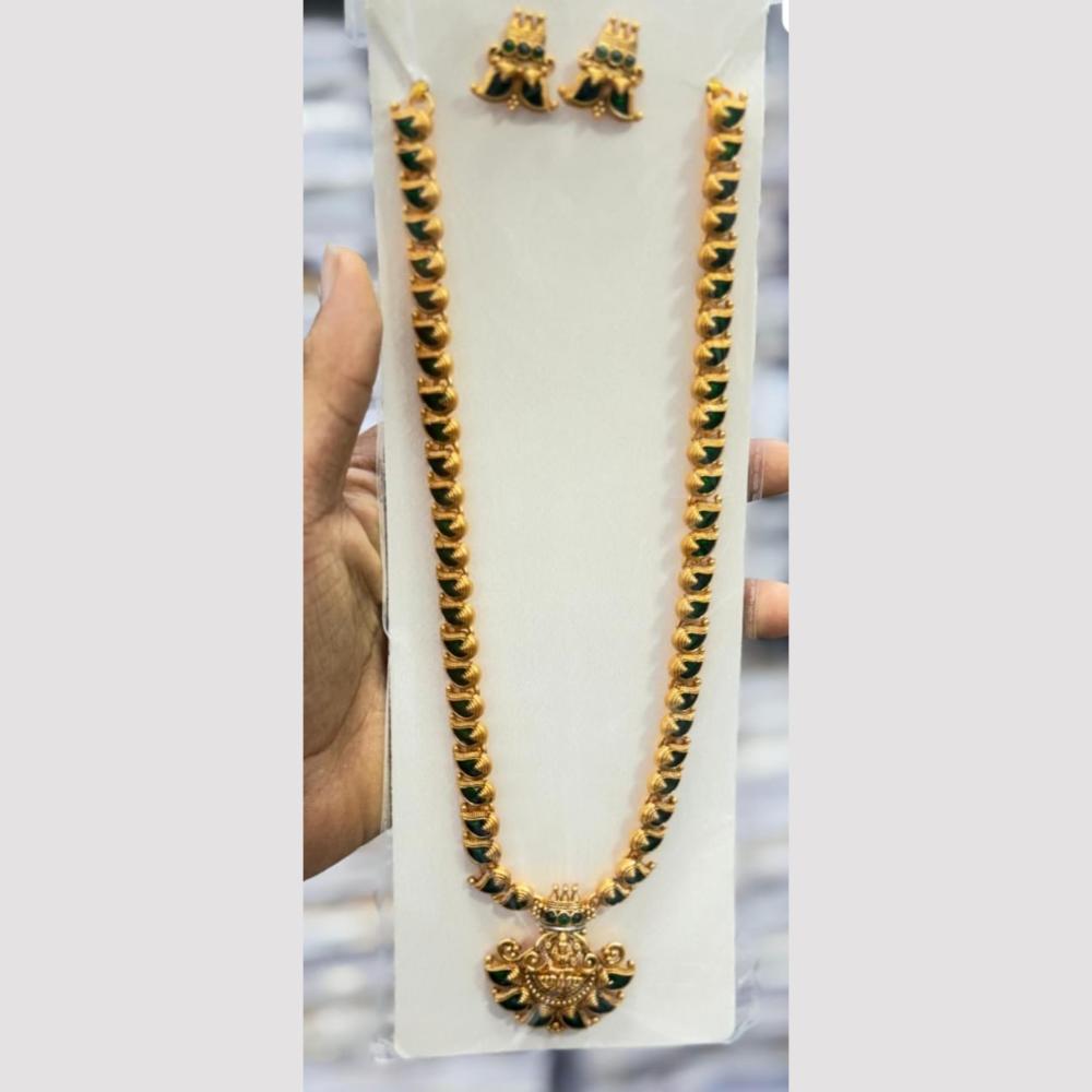 Kavita Art Premium Pota Stone And Pearl Temple Long Necklace Set
