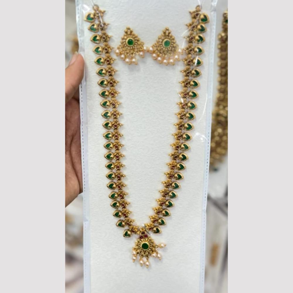 Kavita Art Premium Pota Stone And Pearl Long Necklace Set