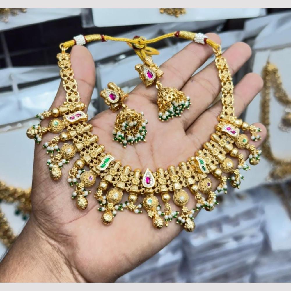 Kavita Art Premium Pota Stone And Pearl Necklace Set