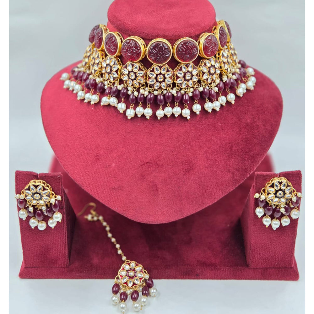 Kavita Art Classic Kundan Stone And Beads Choker Necklace Set