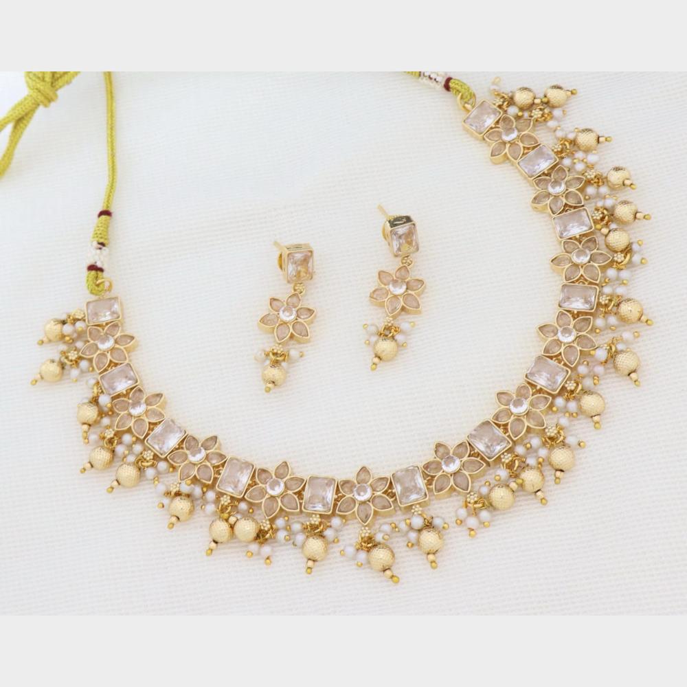 Kavita Art Elegant Crystal Stone Pearl Necklace Jewellery Set