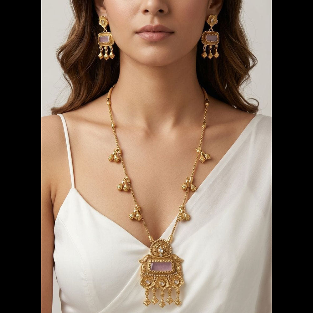 Kavita Art Elegant Pota Stone And Pearl Long Necklace Jewellery Set