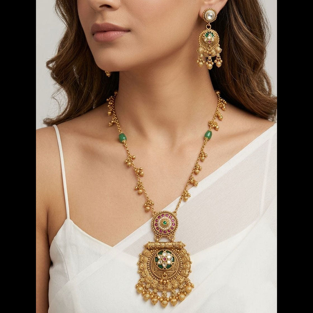 Kavita Art Elegant Pota Stone And Pearl Long Necklace Jewellery Set