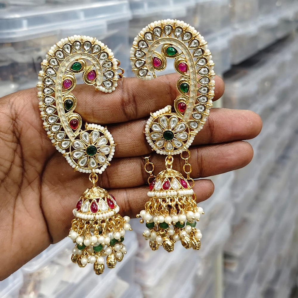 Kavita Art Gold Plated Pota Stone And Pearl Earcuff Jhumki