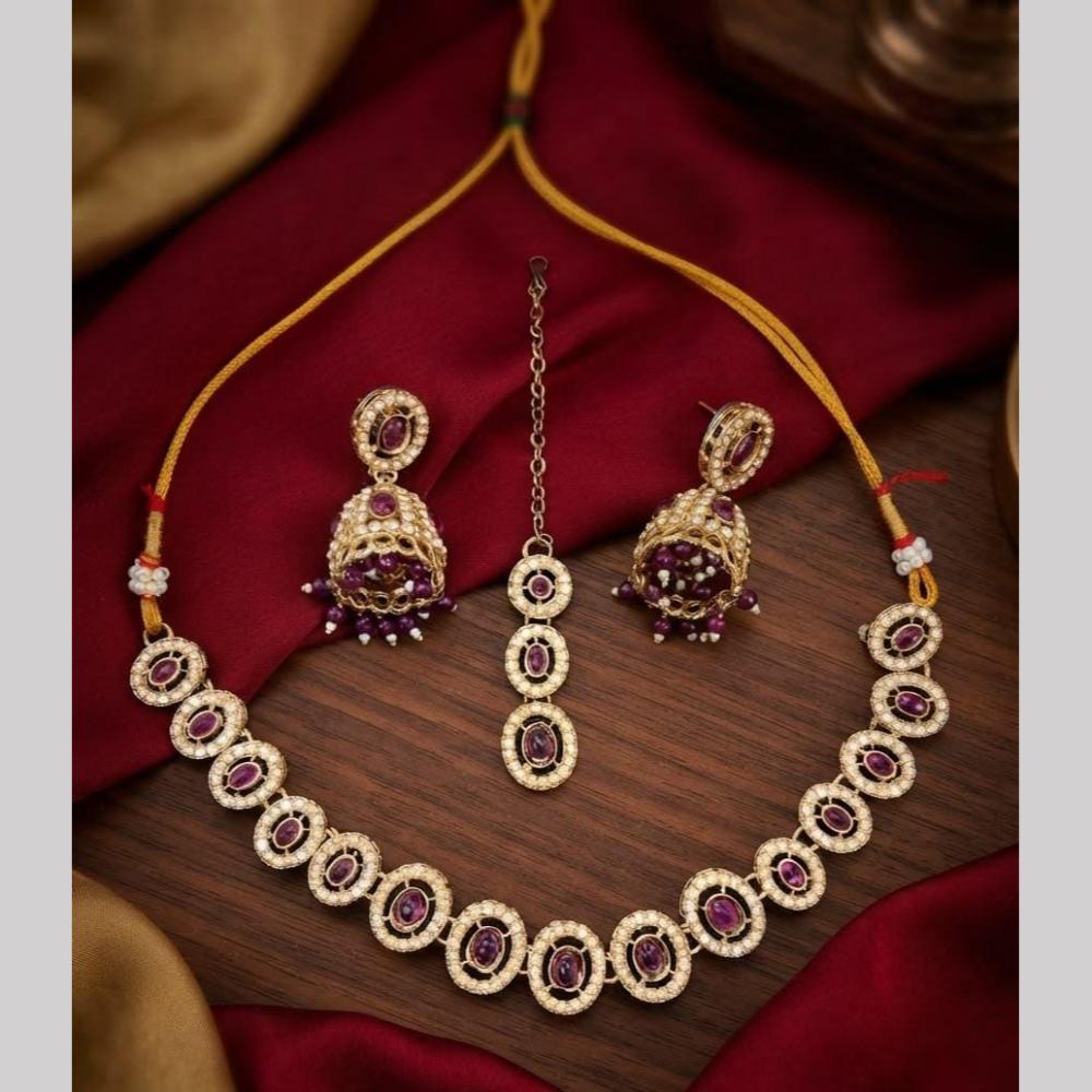 Kavita Art Premium Crystal Stone And Pearl Choker Necklace Set for Women