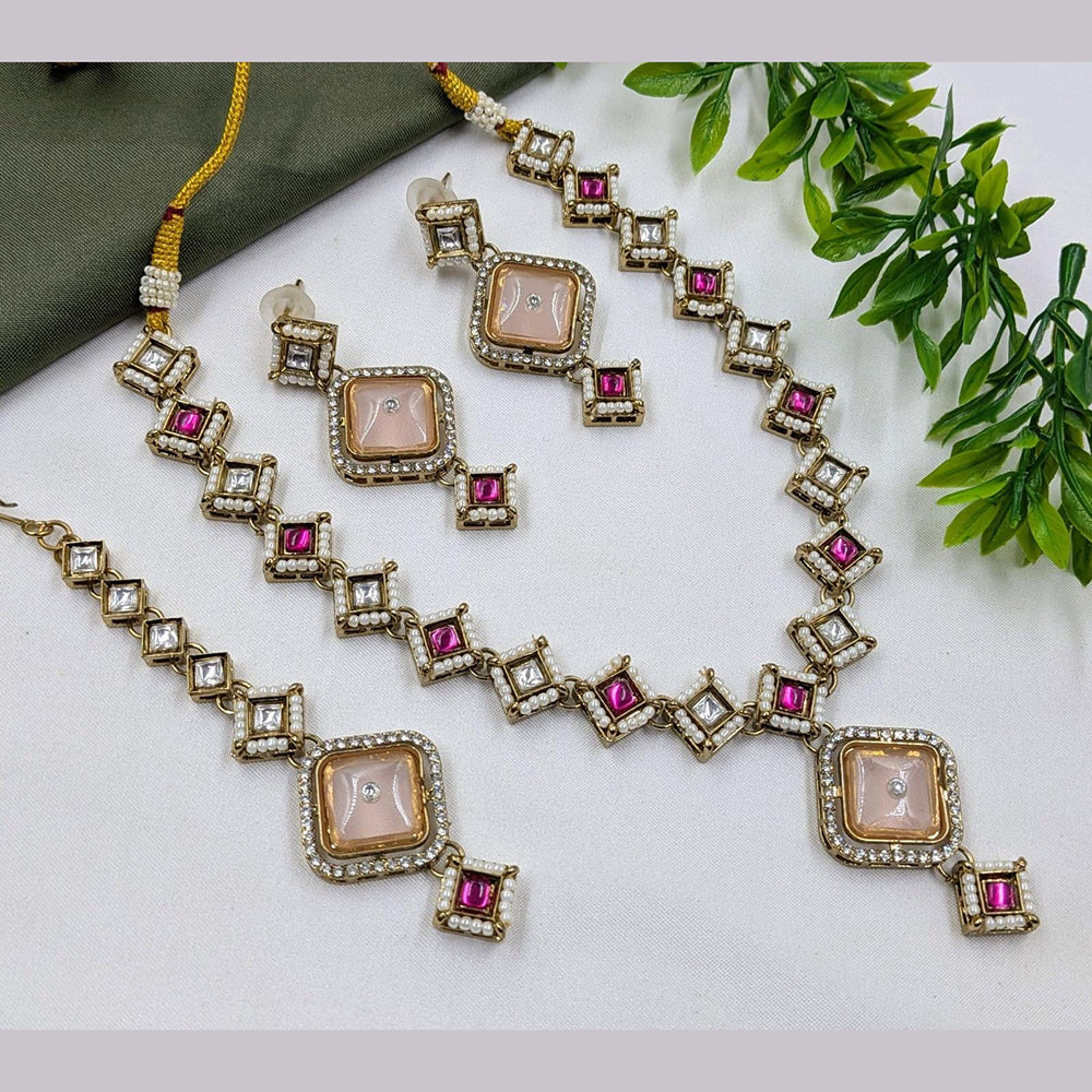 Kavita Art Designer Pota Stone And Pearl Necklace Set