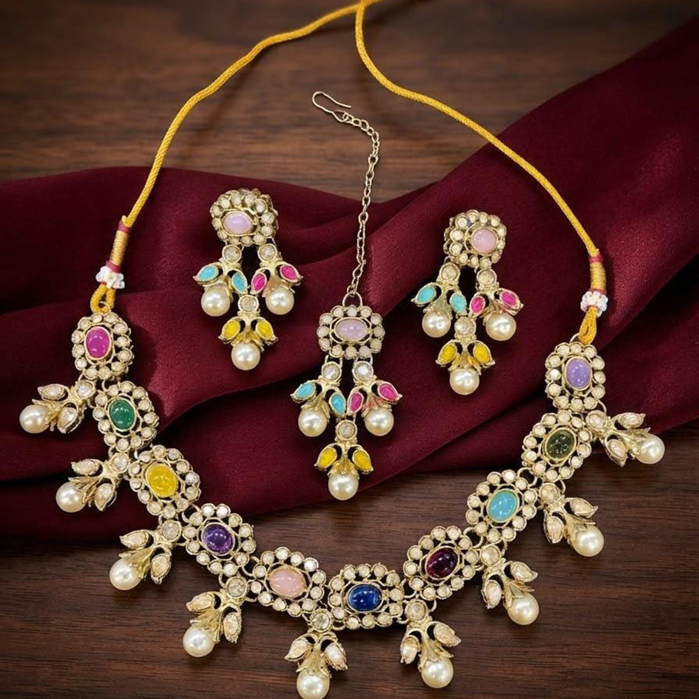 Kavita Art Premium Crystal Stone And Pearl Necklace Set
