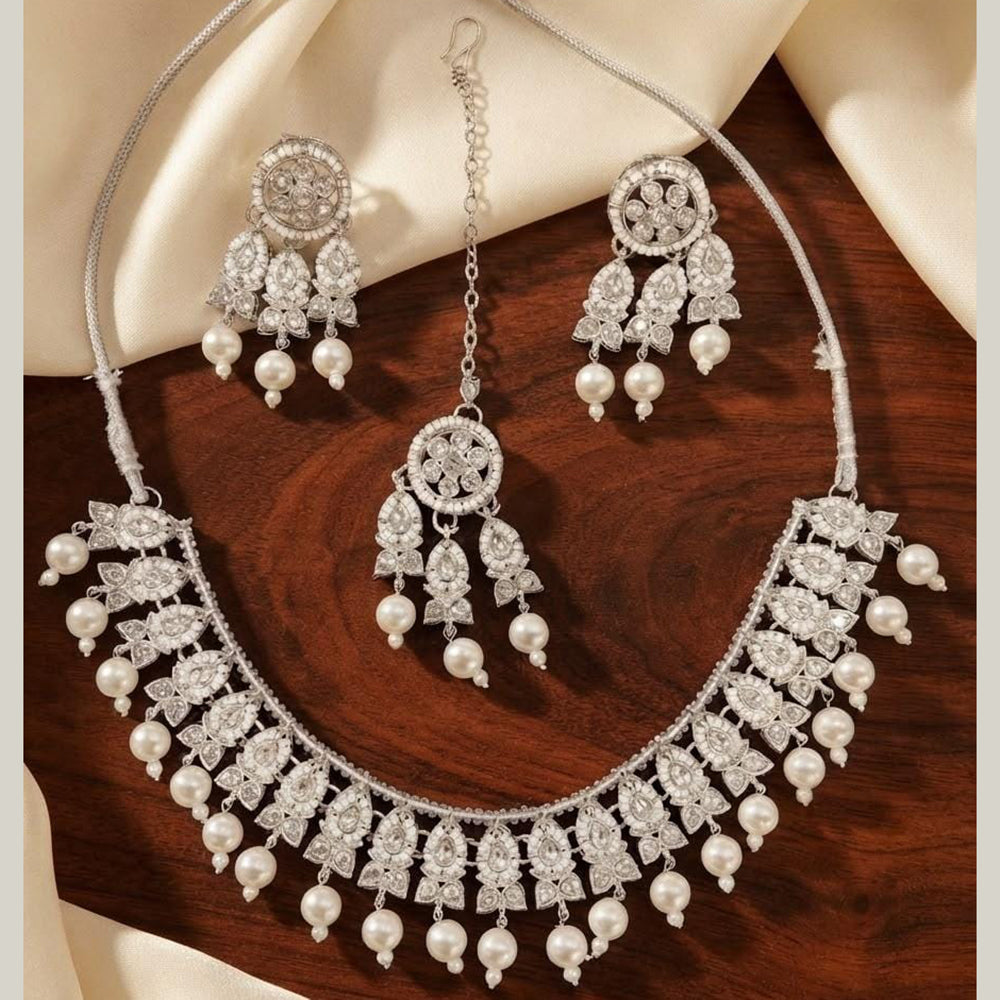 Kavita Art Premium Crystal Stone And Pearl Necklace Set