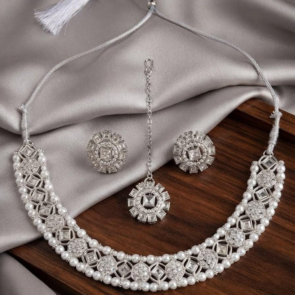 Kavita Art Premium Crystal Stone And Pearl Necklace Set