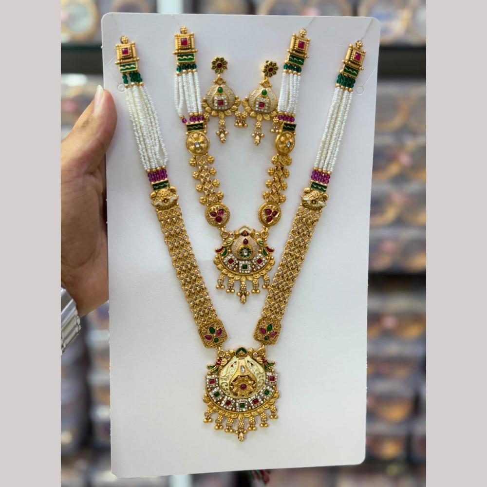 Kavita Art Traditional Pota Stone And Pearl Meenakari Double Necklace Set