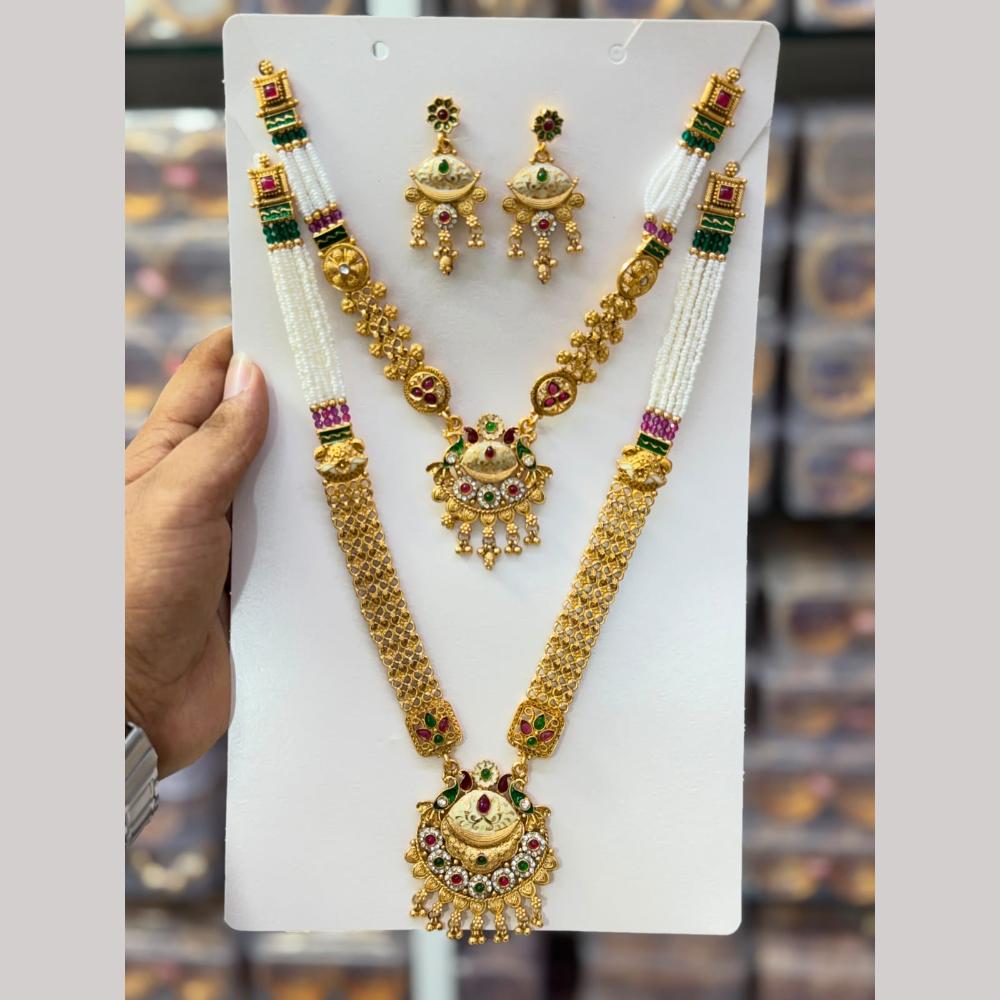 Kavita Art Traditional Pota Stone And Pearl Meenakari Double Necklace Set
