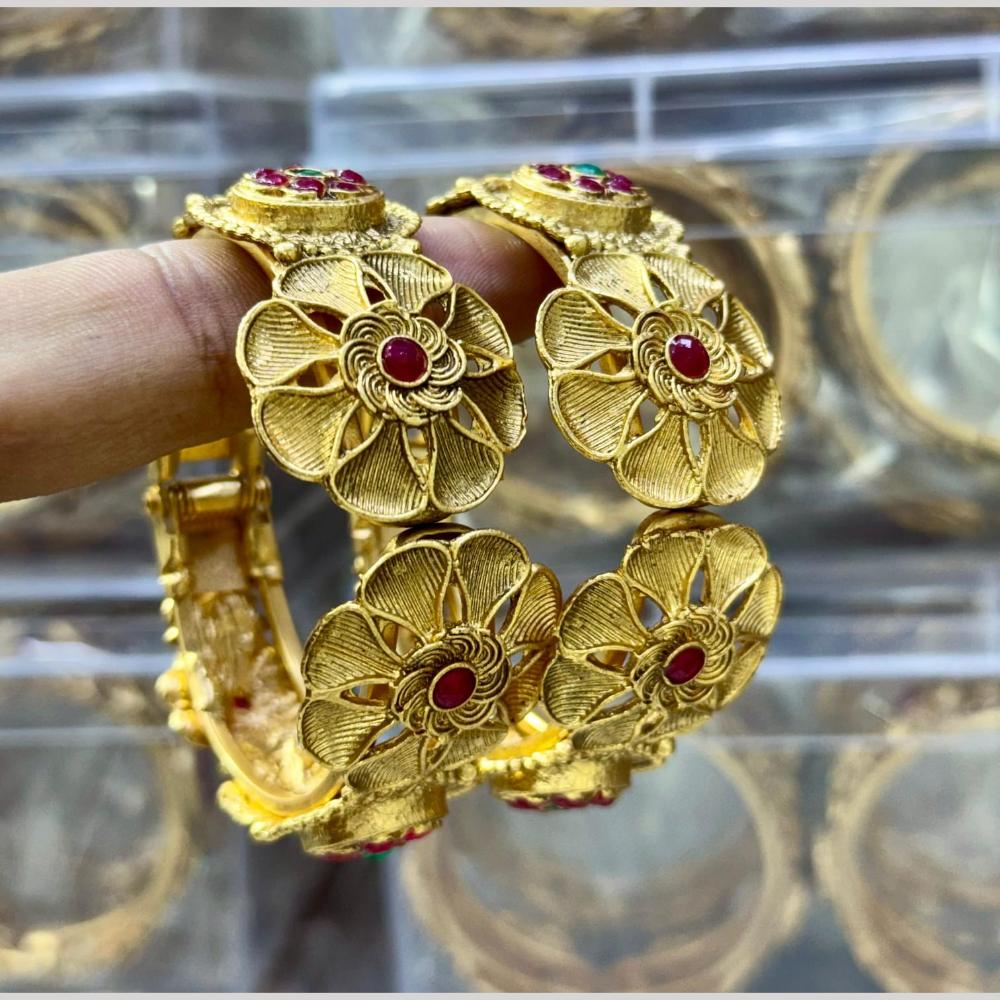 Kavita Art Festive Gold Plated Pota Stone Openable Bangles Set