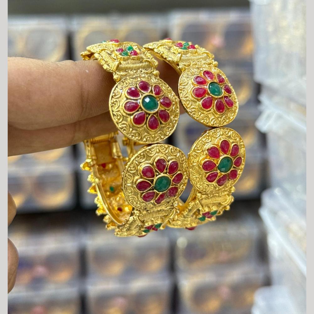 Kavita Art Festive Gold Plated Pota Stone Openable Bangles Set